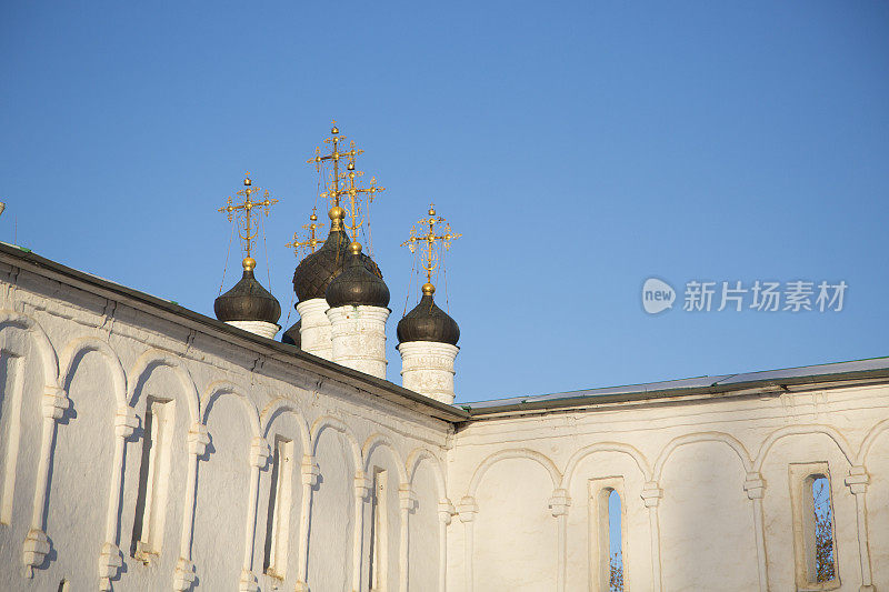 Uspenskaya church的Cupolas在俄罗斯Aleksandrovskaya Sloboda